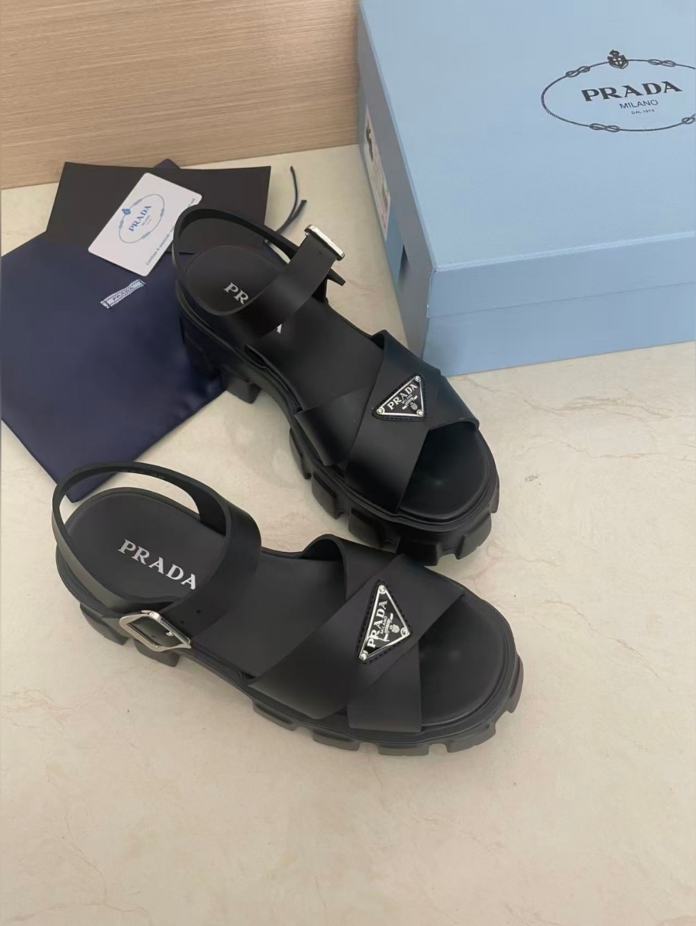 Prada Monolith Black Sandals Size 37